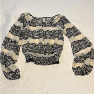 Xhilaration Black and Cream Smocked Crop Blouse